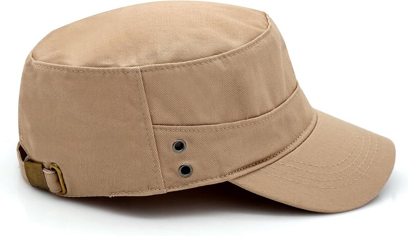 PTDTSHOU Cotton Military Caps for Men Women Unisex Flat Top Hat Adjustable Cadet Army Cap - Image 3